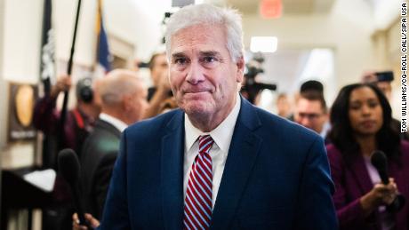 House Majority Whip Tom Emmer is seen outside a House Republican Conference speaker election meeting in Longworth Building on Tuesday, October 24, 2023.