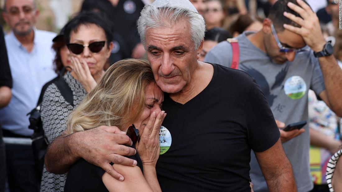 Friends and family mourn Yosef Vahav, 65, who was killed following Hamas&#39; infiltration from Gaza, at his funeral in Beit Guvrin, Israel on Tuesday, October 31.