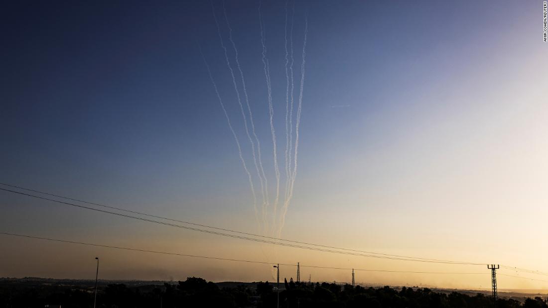 Rockets are launched from Gaza into Israel, as seen from Ashkelon, in southern Israel, on November 4.