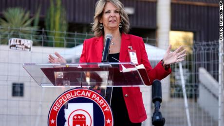 Dr. Kelli Ward at a press conference at the Maricopa County Elections Department on Nov. 18, 2020, in Phoenix.