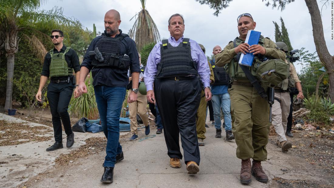Christie visits Kfar Aza, Israel, in November 2023. He was the first &lt;a href=&quot;https://www.cnn.com/2023/11/12/politics/chris-christie-israel-visit-hamas-war/index.html&quot; target=&quot;_blank&quot;&gt;Republican presidential candidate to visit the country&lt;/a&gt; following the October 7 Hamas attacks. 