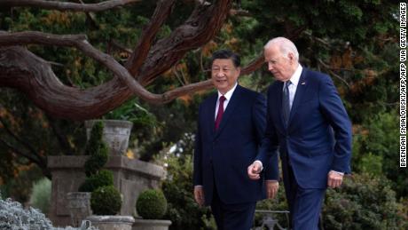 US President Joe Biden (R) and Chinese President Xi Jinping walk together after a meeting during the Asia-Pacific Economic Cooperation (APEC) Leaders&#39; week in Woodside, California on November 15, 2023. Biden and Xi will try to prevent the superpowers&#39; rivalry spilling into conflict when they meet for the first time in a year at a high-stakes summit in San Francisco on Wednesday. With tensions soaring over issues including Taiwan, sanctions and trade, the leaders of the world&#39;s largest economies are expected to hold at least three hours of talks at the Filoli country estate on the city&#39;s outskirts. (Photo by Brendan Smialowski / AFP) (Photo by BRENDAN SMIALOWSKI/AFP via Getty Images)