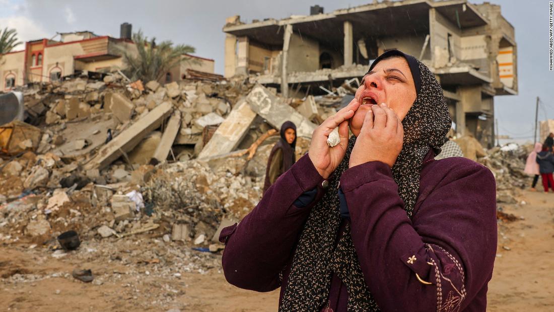 A Palestinian woman cries in anguish following Israeli strikes on Rafah, Gaza, on November 20.