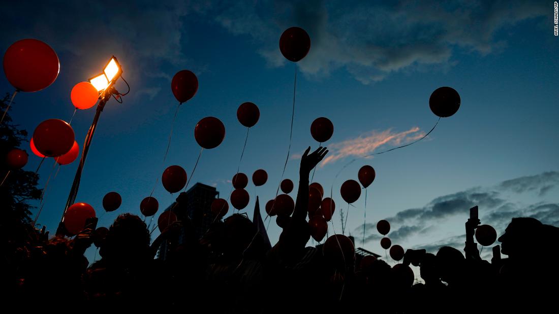 Protesters release balloons as they call for the release of the Bibas family, whose members are being held hostage in Gaza by Hamas, in Tel Aviv, Israel, on November 28.
