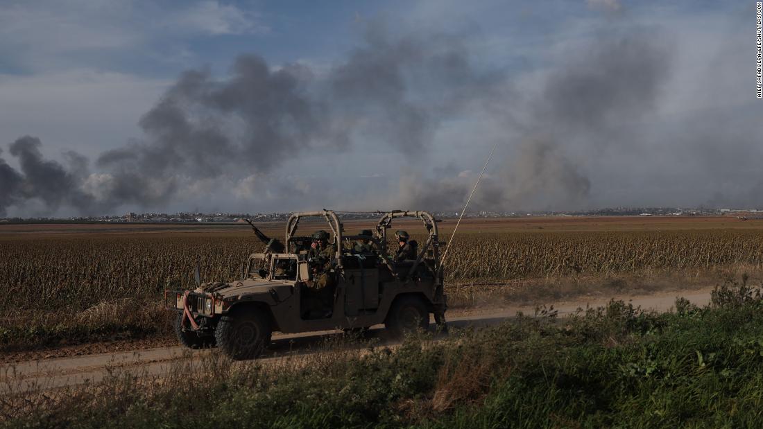 Israeli soldiers patrol a border area with Gaza near Nahal Oz, Israel, on December 9.