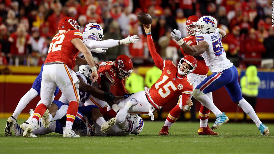 Kansas City Chiefs quarterback Patrick Mahomes looks to pass in the fourth quarter of a narrow 20-17 loss to the Buffalo Bills on December 10.