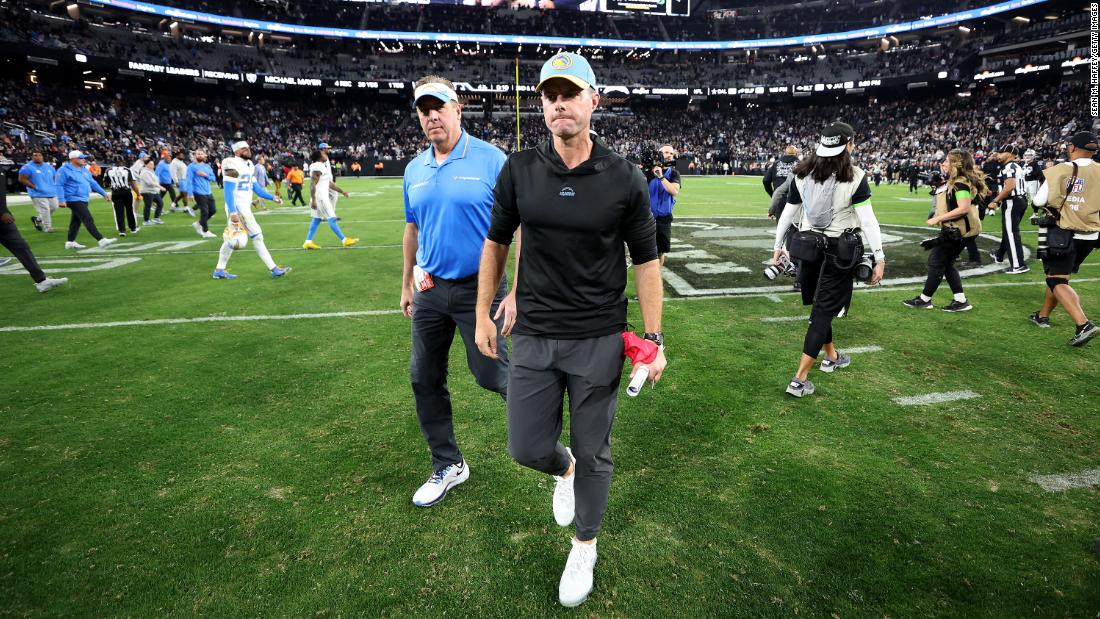 Los Angeles Chargers head coach Brandon Staley walks off of the field after losing 63-21 to the Las Vegas Raiders on Thursday, December 14. &lt;a href=&quot;https://www.cnn.com/2023/12/15/sport/los-angeles-chargers-fire-brandon-staley-tom-telesco-spt-intl/index.html&quot; target=&quot;_blank&quot;&gt;Staley and general manager Tom Telesco were fired the next day&lt;/a&gt;. The game was a franchise record for points scored by the Raiders, and a franchise worst for points allowed by the Chargers, &lt;a href=&quot;https://www.nfl.com/news/rookie-qb-aidan-o-connell-propels-raiders-to-historic-blowout-over-chargers&quot; target=&quot;_blank&quot;&gt;per NFL.com&lt;/a&gt;.