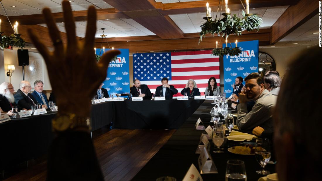 DeSantis speaks with New Hampshire state legislators during an event at the Bedford Village Inn in Bedford, New Hampshire, on May 19, 2023. He &lt;a href=&quot;https://www.cnn.com/2023/05/24/politics/ron-desantis-fec-filing-2024/index.html&quot; target=&quot;_blank&quot;&gt;launched&lt;/a&gt; his 2024 presidential bid later that week.