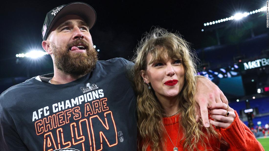 Swift celebrates with her boyfriend, Kansas City Chiefs tight end Travis Kelce, after the Chiefs &lt;a href=&quot;https://www.cnn.com/2024/01/28/entertainment/taylor-swift-travis-kelce-super-bowl/index.html&quot; target=&quot;_blank&quot;&gt;won the AFC Championship&lt;/a&gt; in January 2024 and clinched a spot in the Super Bowl. 