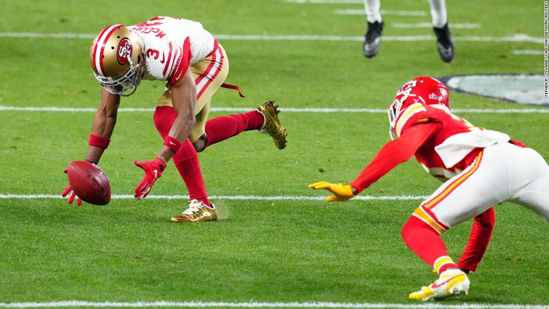 The 49ers&#39; Ray-Ray McCloud III tries to recover a muffed punt in the third quarter. The Chiefs recovered and then scored a touchdown on the next play.