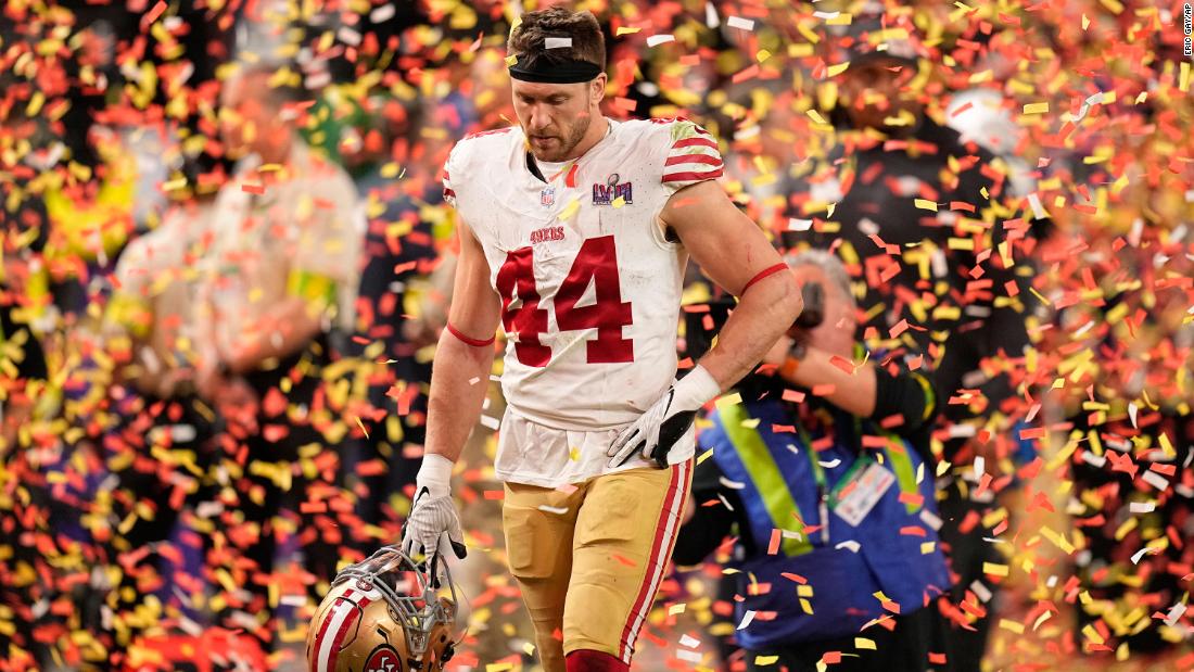 San Francisco 49ers fullback Kyle Juszczyk walks off the field after the game.