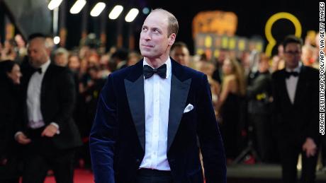 Britain&#39;s Prince William, Prince of Wales, president of Bafta, arrives to attend the BAFTA British Academy Film Awards at the Royal Festival Hall, Southbank Centre, in London, on February 18, 2024. (Photo by Jordan Pettitt / POOL / AFP) (Photo by JORDAN PETTITT/POOL/AFP via Getty Images)