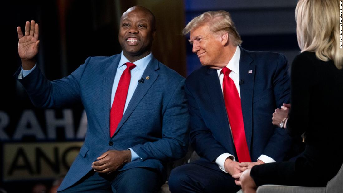 Scott joins Trump at a Fox News town hall in Spartanburg, South Carolina, in February 2024. After Scott dropped out of the presidential race in November 2023, &lt;a href=&quot;https://www.cnn.com/2024/02/23/politics/tim-scott-trump-haley-south-carolina/index.html&quot; target=&quot;_blank&quot;&gt;he would go on to endorse Trump&lt;/a&gt;.