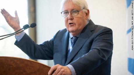 United Nations Under-Secretary-General for Humanitarian Affairs and Emergency Relief Coordinator Martin Griffiths speaks during a press conference on the situation in Gaza,  at UN Building in Geneva, on November 15, 2023. The United Nations and the Red Cross voiced alarm on November 15, 2023 over the Israeli raid on Al-Shifa, demanding that thousands of patients and civilians be protected. (Photo by Jean-Guy Python / AFP) (Photo by JEAN-GUY PYTHON/AFP via Getty Images)