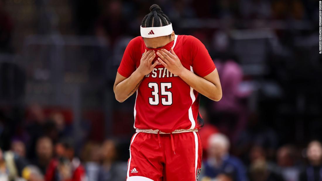 NC State&#39;s Zoe Brooks walks off the court after losing to the Gamecocks.