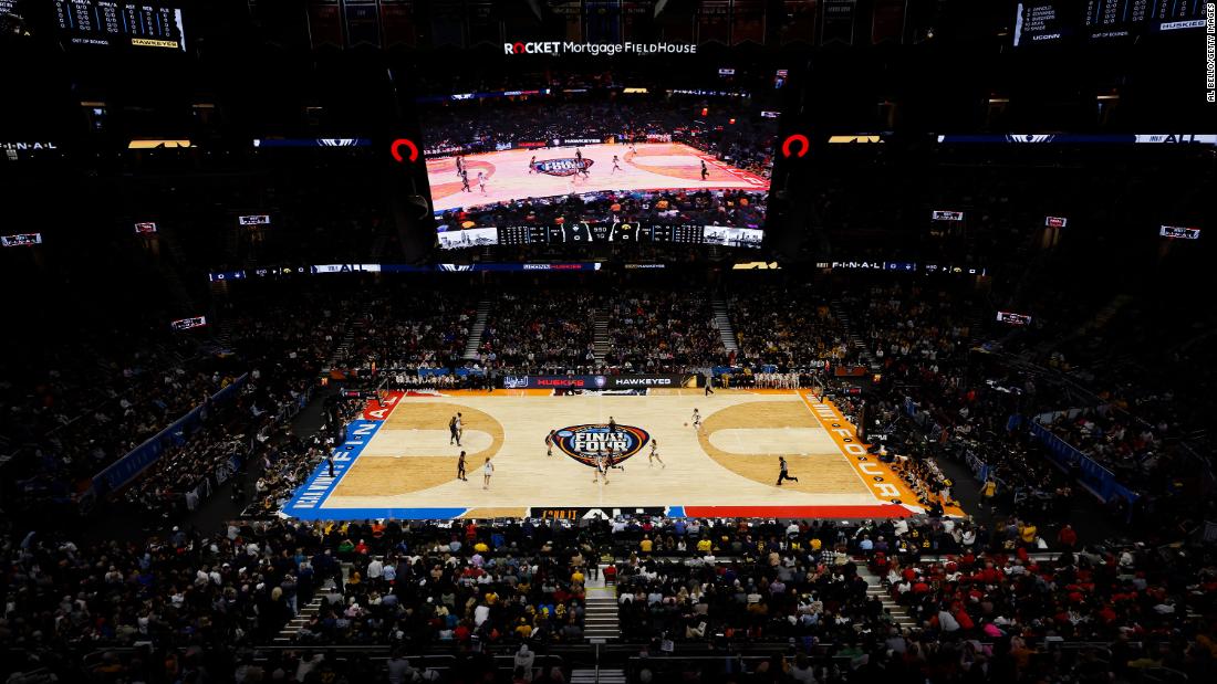 The Rocket Mortgage FieldHouse is pictured in the first half of Iowa&#39;s game against UConn.