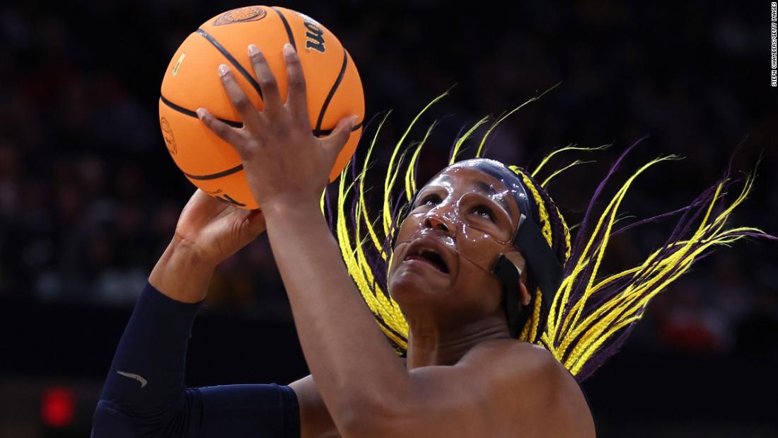 UConn&#39;s Aaliyah Edwards looks to shoot in the first half. Edwards scored 17 points during the game.