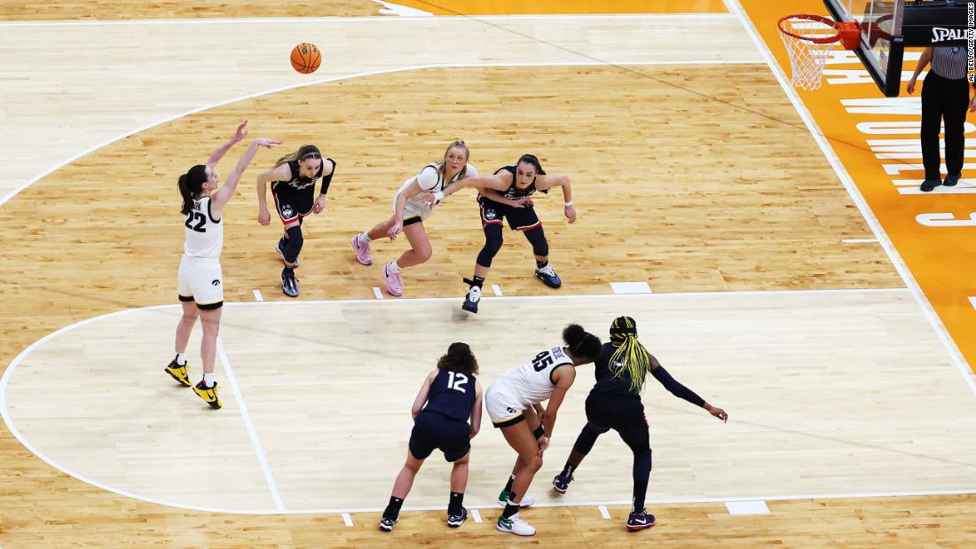 Clark shoots a free throw in final moments of the game.