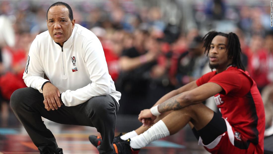 NC State coach Kevin Keatts watches in the first half.