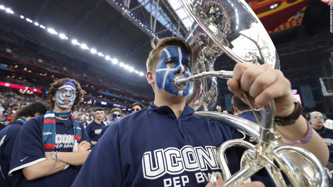 The UConn Pep Band performs ahead of the game against Alabama.