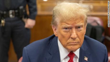 Former US President Donald Trump sits in the courtroom at Manhattan criminal court in New York, US, on Thursday, April 25, 2024.