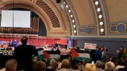 240503224921 michigan graduation pro palestine protest vpx hp video See moment protesters interrupted University of Michigan’s School of Music, Theatre & Dance commencement ceremony
