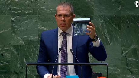 Israeli ambassador shreds UN document in angry speech
