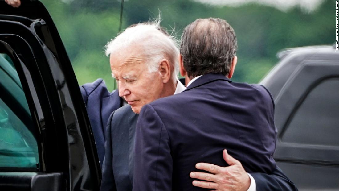 Biden embraces his son Hunter on a tarmac in Wilmington, Delaware, on Tuesday, June 11. A federal jury &lt;a href=&quot;https://www.cnn.com/2024/06/11/politics/hunter-biden-gun-trial-verdict&quot; target=&quot;_blank&quot;&gt;convicted Hunter Biden&lt;/a&gt; on all three federal felony gun charges he faced, concluding that he violated laws meant to prevent drug addicts from owning firearms.