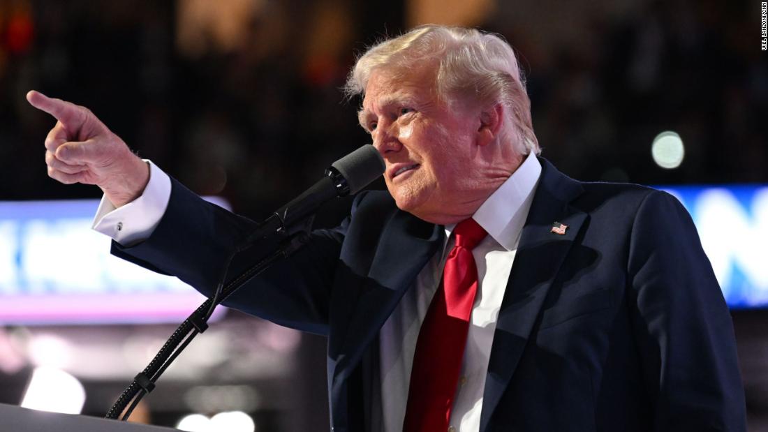 Trump speaks at the Republican National Convention in July 2024. It was the first time he had spoken directly to the public since the assassination attempt. &quot;I stand before you in this arena only by the grace of almighty God,&quot; he said.