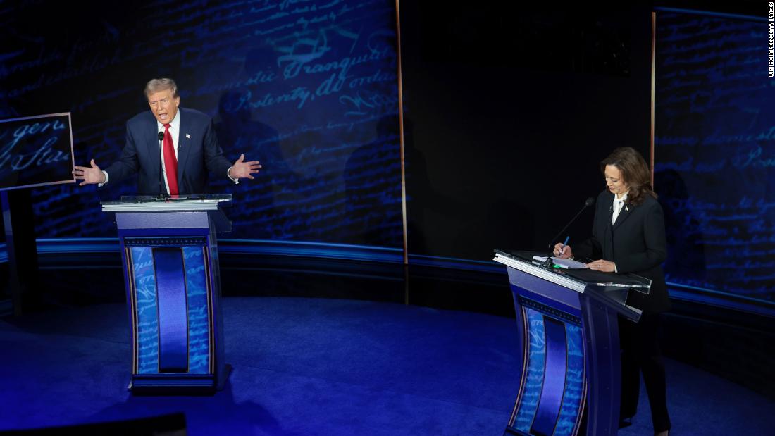 A countdown clock over debate moderators David Muir and Linsey Davis shows how much time Trump has left to answer a question during &lt;a href=&quot;https://www.cnn.com/2024/09/10/politics/gallery/debate-trump-harris-photos/index.html&quot; target=&quot;_blank&quot;&gt;his presidential debate with Vice President Kamala Harris&lt;/a&gt; in September 2024. Harris became the Democratic Party&#39;s nominee not long after &lt;a href=&quot;https://www.cnn.com/2024/07/21/politics/inside-bidens-exit-from-2024-race/index.html&quot; target=&quot;_blank&quot;&gt;Biden dropped out of the race&lt;/a&gt;.